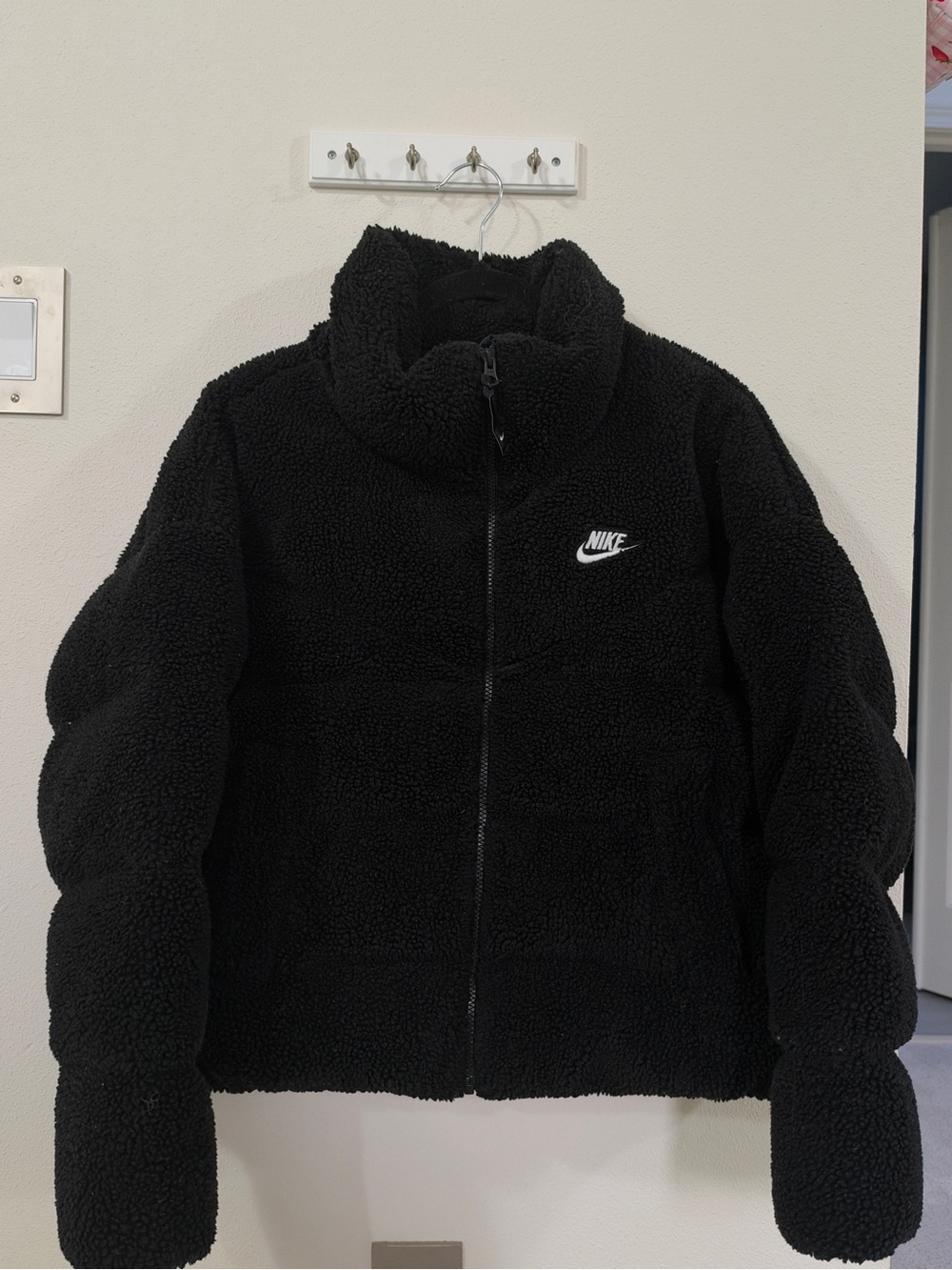 Nike Black Sherpa Puffer Jacket with White Logo
